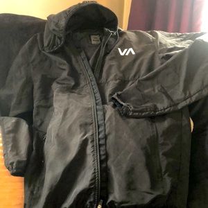 RVCA yogger zip-up black jacket with logo sleeve Men’s Large